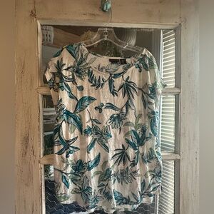 A93 Tahari | Blue and Green Leaf Print Top